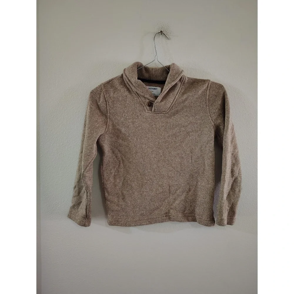 Old Navy Boys Tan Marled Knit Shawl Collar Button Pullover Sweater Size M 8